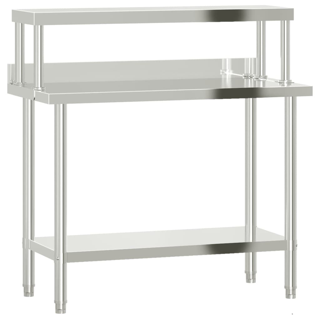 Vidaxx table de travail de cuisine avec étagère supérieure 110x55x120 cm acier inoxydable