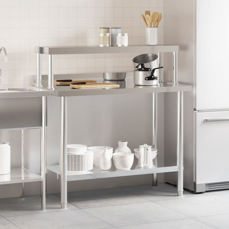 Vidaxx table de travail de cuisine avec étagère supérieure 110x55x120 cm acier inoxydable
