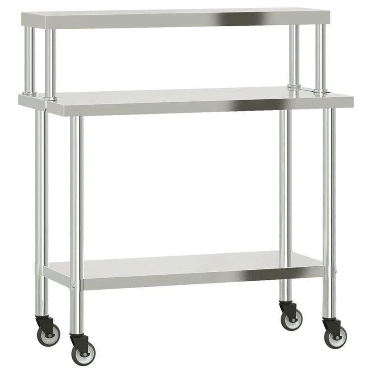 Vidaxx table de travail de cuisine avec étagère supérieure 110x55x120 cm acier inoxydable