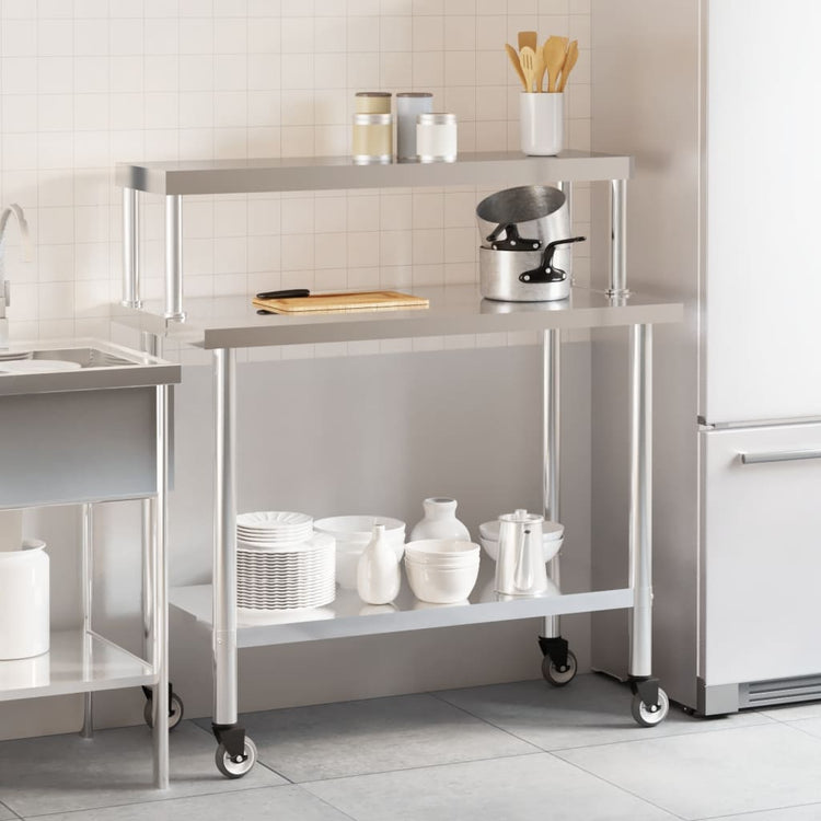Vidaxx table de travail de cuisine avec étagère supérieure 110x55x120 cm acier inoxydable