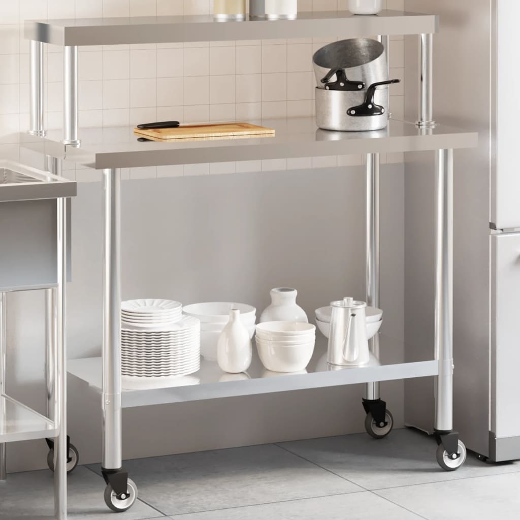 Vidaxx table de travail de cuisine avec étagère supérieure 110x55x120 cm acier inoxydable