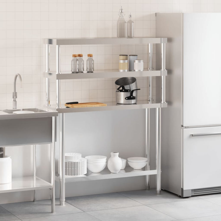 Vidaxx table de travail de cuisine avec étagère supérieure 110x30x150 cm acier inoxydable