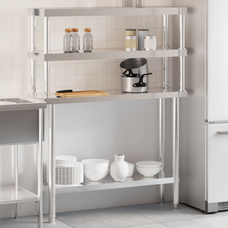 Vidaxx table de travail de cuisine avec étagère supérieure 110x30x150 cm acier inoxydable