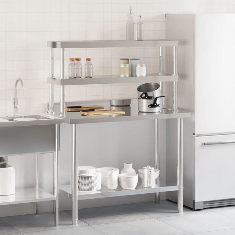 Vidaxx table de travail de cuisine avec étagère supérieure 110x55x150 cm acier inoxydable
