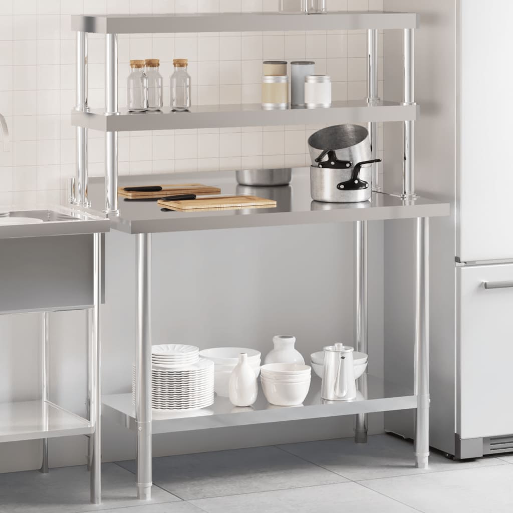 Vidaxx table de travail de cuisine avec étagère supérieure 110x55x150 cm acier inoxydable
