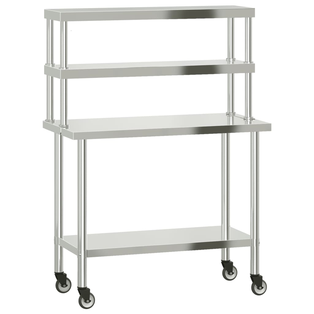 Vidaxx table de travail de cuisine avec étagère supérieure 110x55x150 cm acier inoxydable