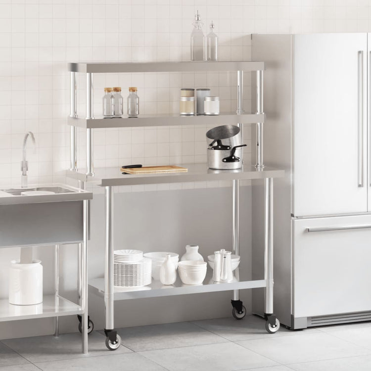 Vidaxx table de travail de cuisine avec étagère supérieure 110x55x150 cm acier inoxydable