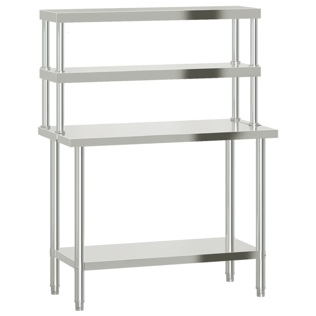 Vidaxx table de travail de cuisine avec étagère supérieure 110x55x150 cm acier inoxydable