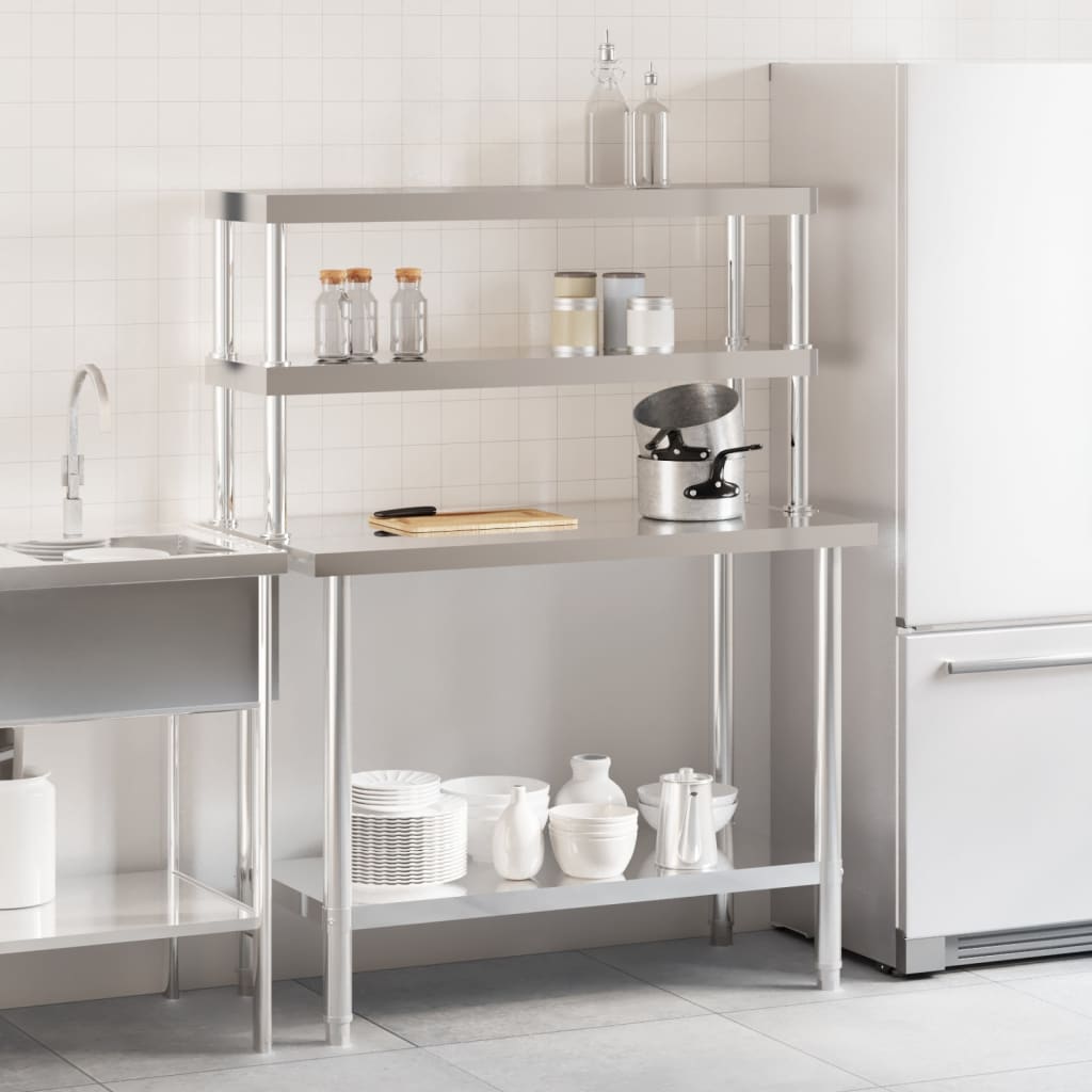 Vidaxx table de travail de cuisine avec étagère supérieure 110x55x150 cm acier inoxydable
