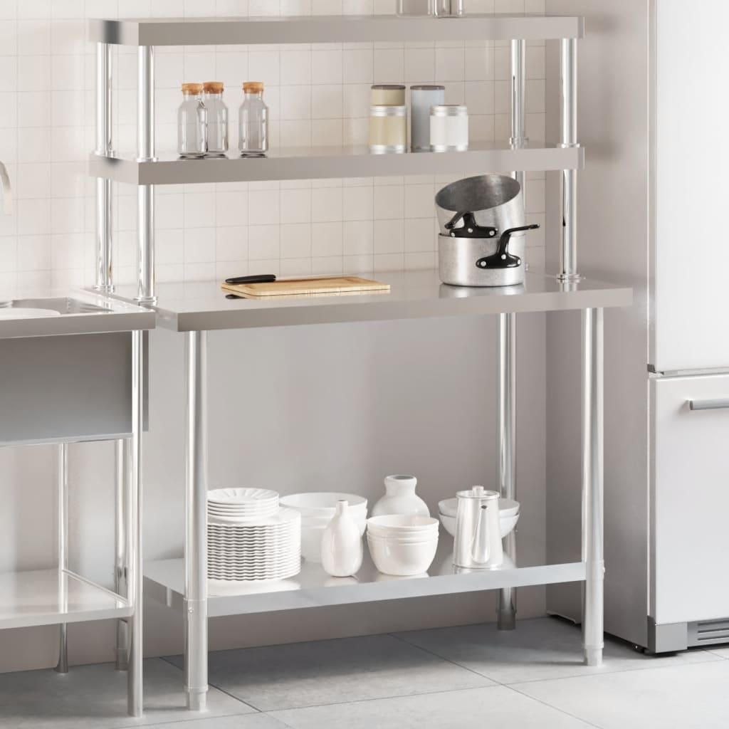 Vidaxx table de travail de cuisine avec étagère supérieure 110x55x150 cm acier inoxydable