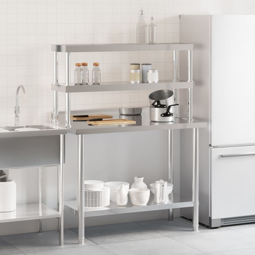 Vidaxx table de travail de cuisine avec étagère supérieure 110x55x150 cm acier inoxydable