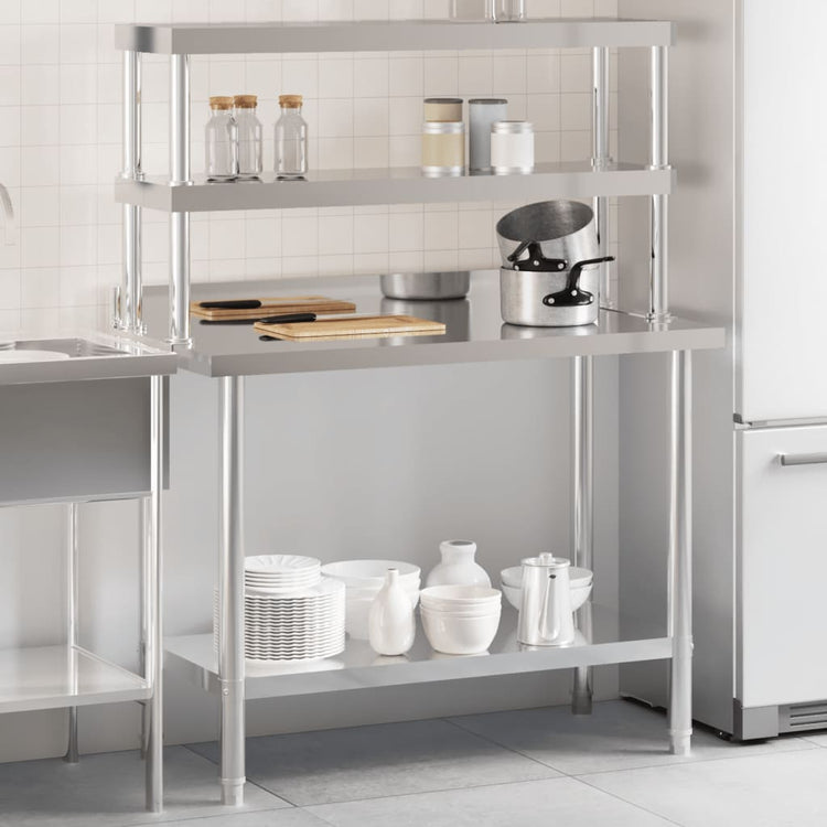 Vidaxx table de travail de cuisine avec étagère supérieure 110x55x150 cm acier inoxydable