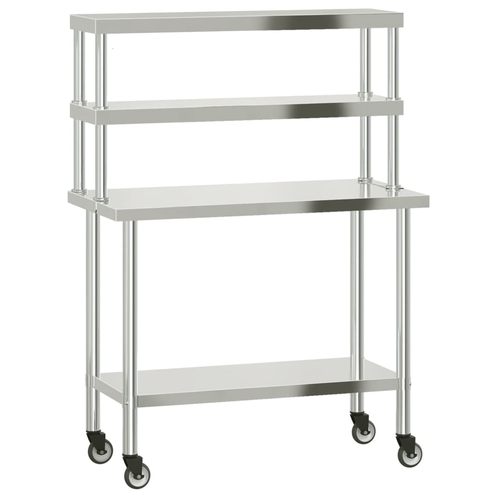 Vidaxx table de travail de cuisine avec étagère supérieure 110x55x150 cm acier inoxydable