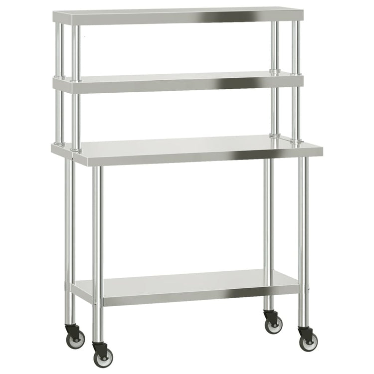 Vidaxx table de travail de cuisine avec étagère supérieure 110x55x150 cm acier inoxydable