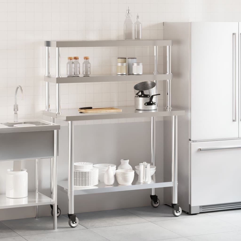 Vidaxx table de travail de cuisine avec étagère supérieure 110x55x150 cm acier inoxydable