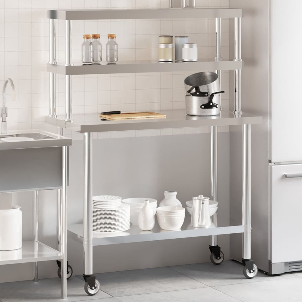 Vidaxx table de travail de cuisine avec étagère supérieure 110x55x150 cm acier inoxydable
