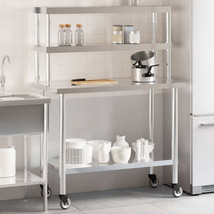 Vidaxx table de travail de cuisine avec étagère supérieure 110x55x150 cm acier inoxydable