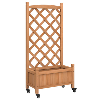 Jardinière Vidaxx avec treillis et roulettes, bois de pin marron massif