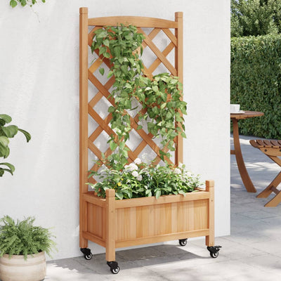 Jardinière Vidaxx avec treillis et roulettes, bois de pin marron massif