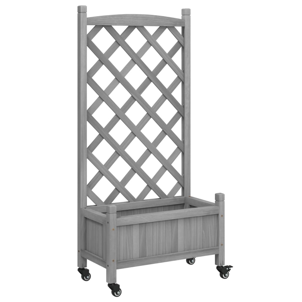 Jardinière Vidaxx avec treillis et roulettes, bois de pin gris massif
