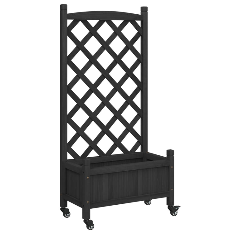 Vidaxx jardinière avec treillis et roulettes, bois de pin massif, noir