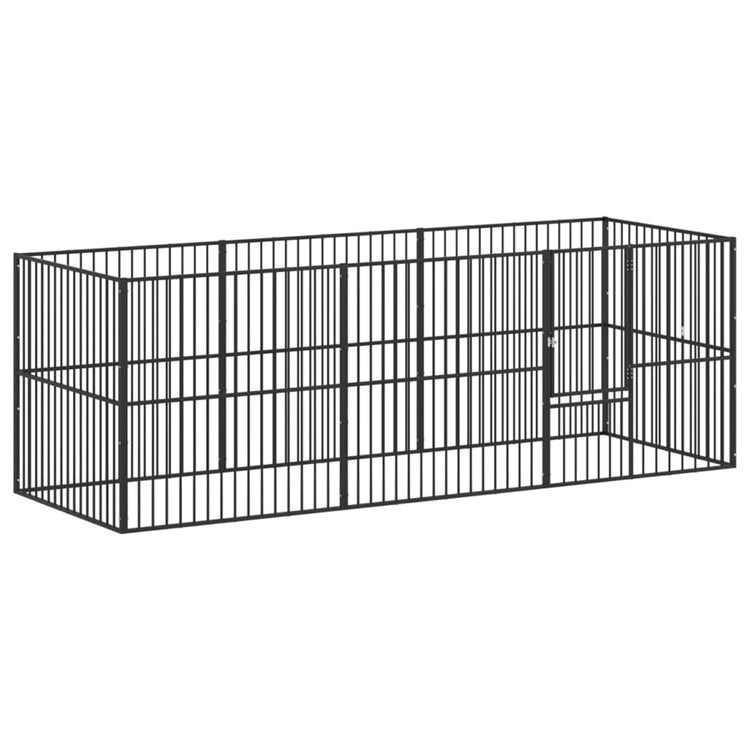 VidaXL niche pour chien 8 panneaux en acier thermolaqué noir
