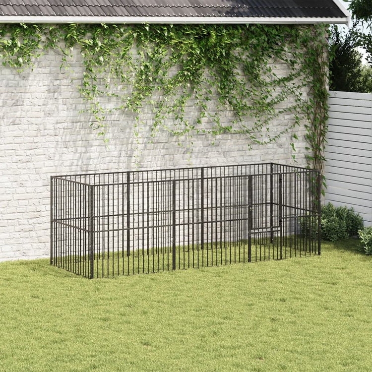 VidaXL niche pour chien 8 panneaux en acier thermolaqué noir