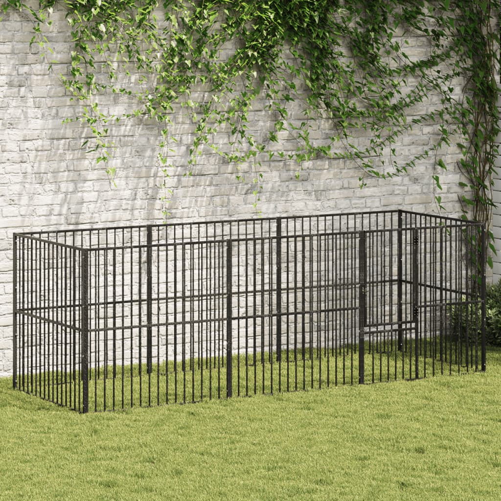 VidaXL niche pour chien 8 panneaux en acier thermolaqué noir
