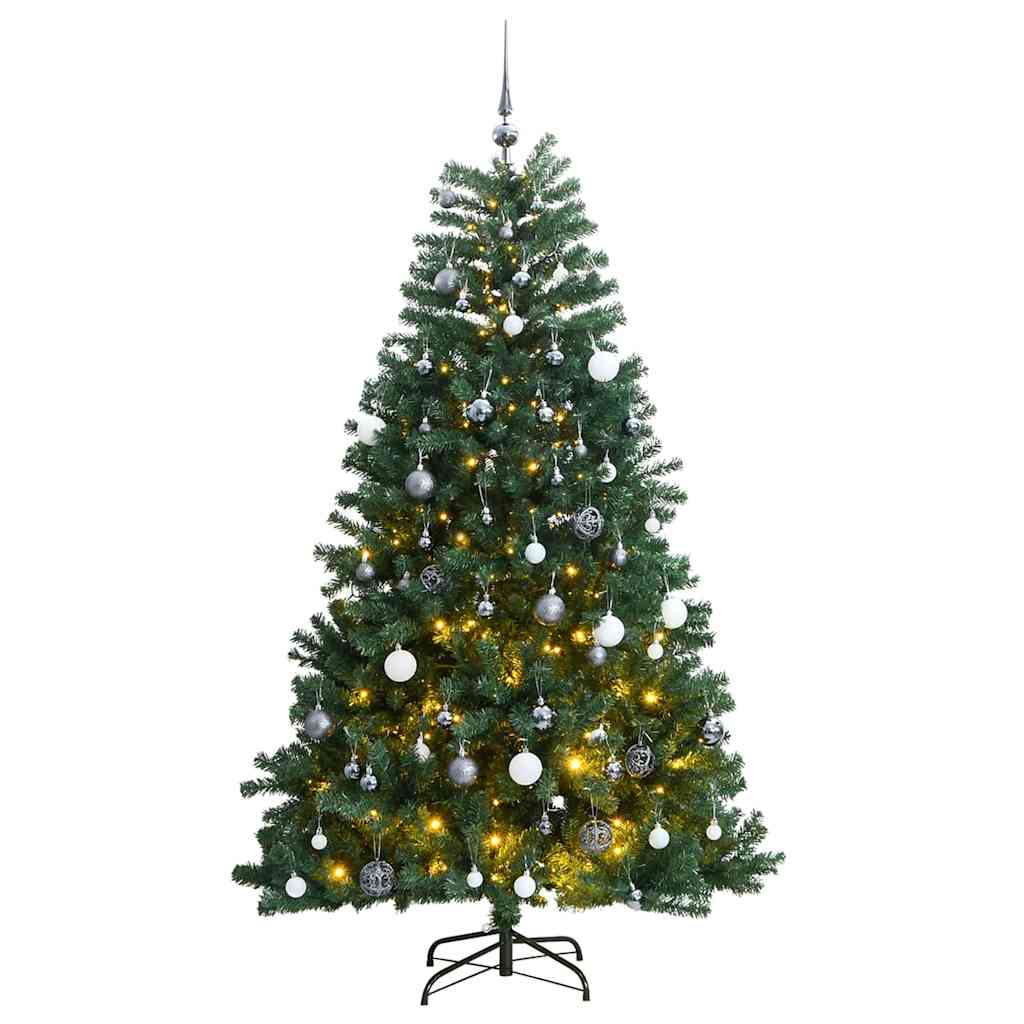 VidaXL sapin de Noël artificiel avec charnières 300 LED et boules de Noël 180 cm
