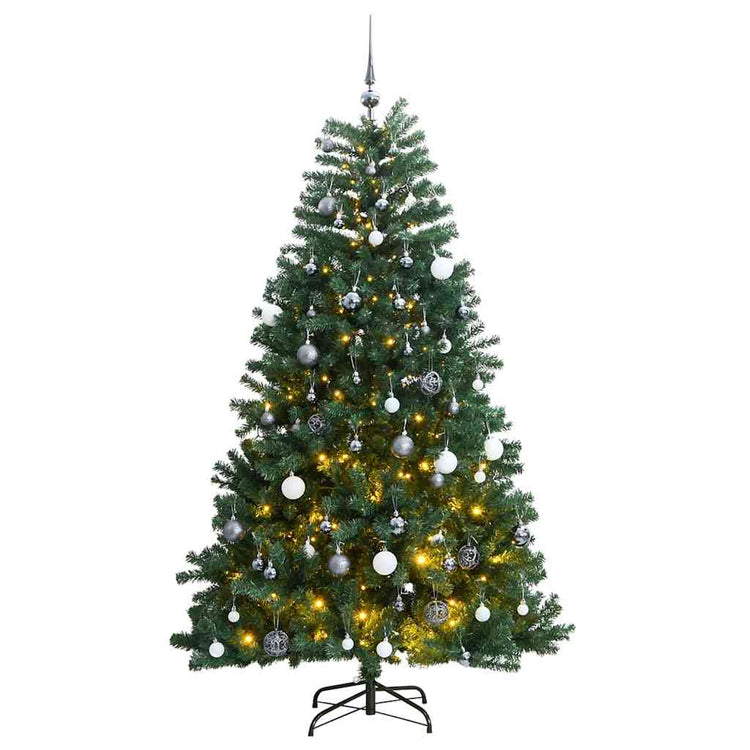 VidaXL sapin de Noël artificiel avec charnières 300 LED et boules de Noël 180 cm