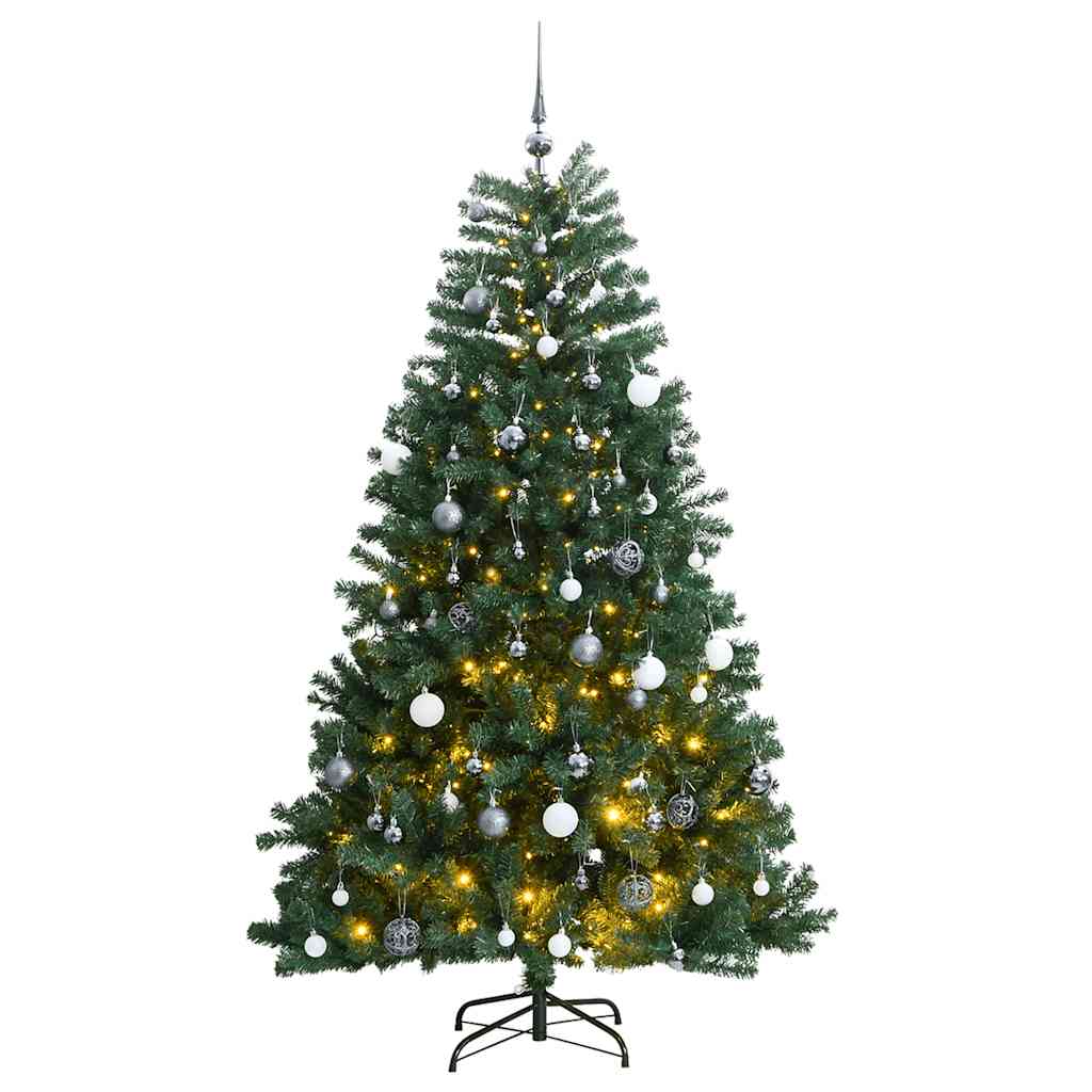 VidaXL sapin de Noël artificiel avec charnières 300 LED et boules de Noël 240 cm