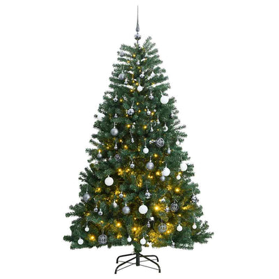 VidaXL sapin de Noël artificiel avec charnières 300 LED et boules de Noël 240 cm