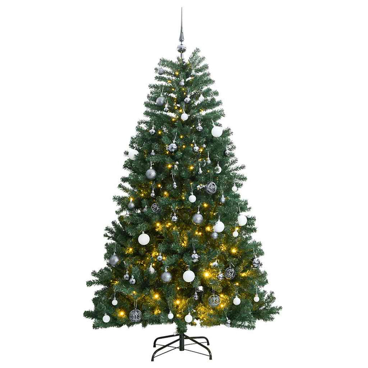 VidaXL sapin de Noël artificiel avec charnières 300 LED et boules de Noël 240 cm