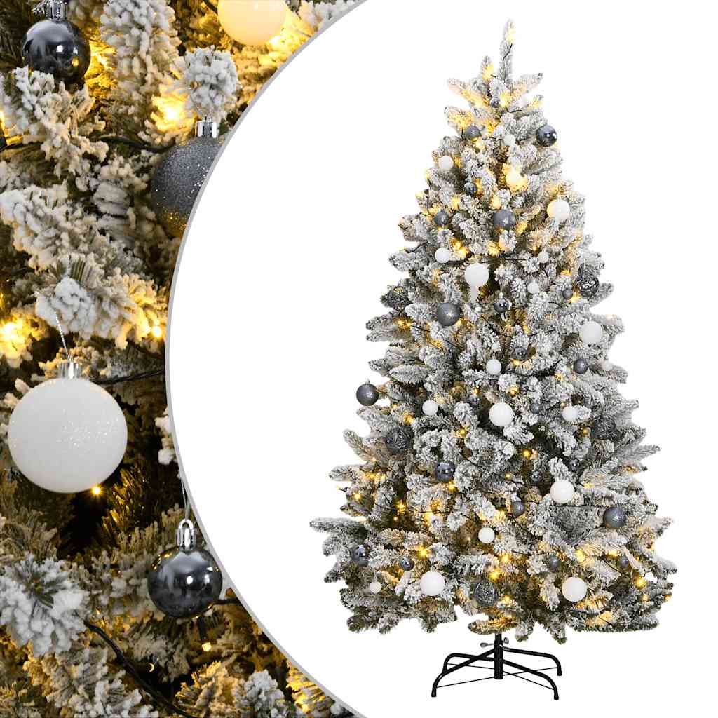 VidaXL sapin de Noël artificiel avec charnières 300 LED et boules de Noël 180 cm
