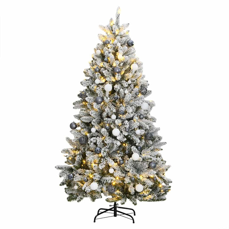 VidaXL sapin de Noël artificiel avec charnières 300 LED et boules de Noël 210 cm