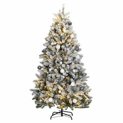 VidaXL sapin de Noël artificiel avec charnières 300 LED et boules de Noël 240 cm