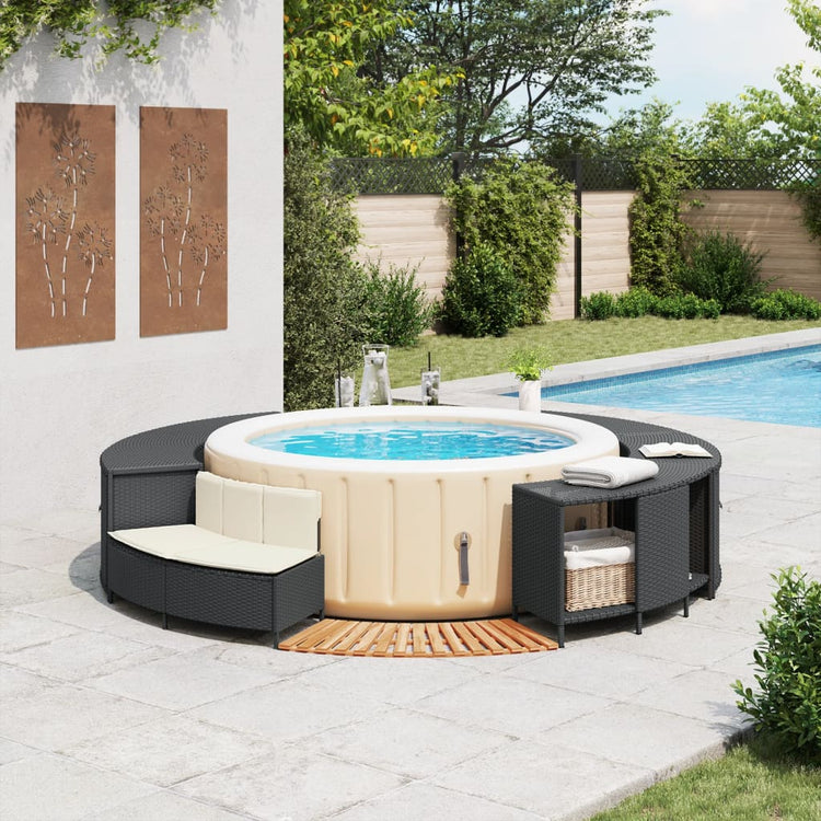 Vidaxx contour de spa polyrotin et bois d'acacia massif noir