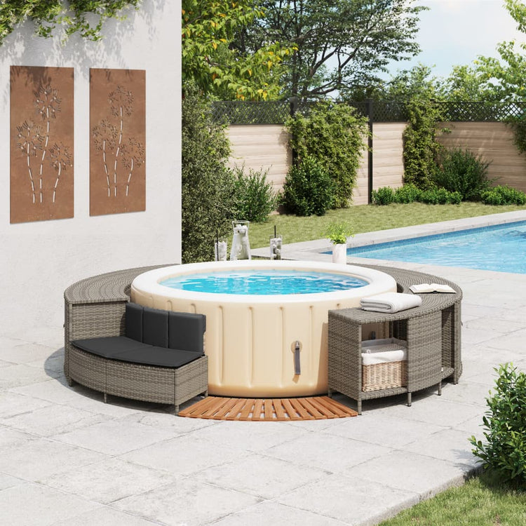 VidaXL contour de spa poly rotin bois d'acacia massif gris