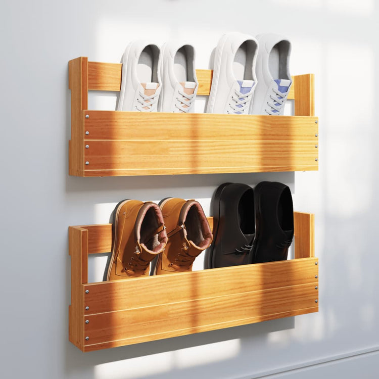 Racks de chaussures Vidaxl 2 ST 59x8.5x23,5 cm Brown de cire de pin massif