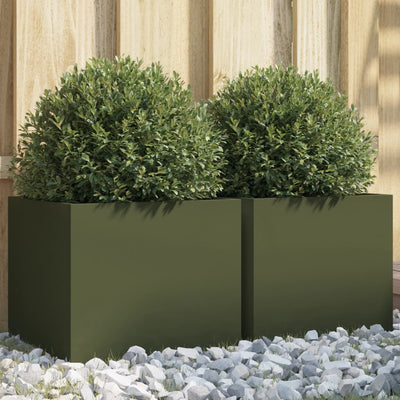 Vidaxl Planters 2 ST 32x30x29 cm Green d'olive en acier