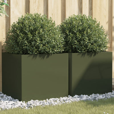 Vidaxl Planters 2 PCS 49x47x46 cm Green d'olive en acier
