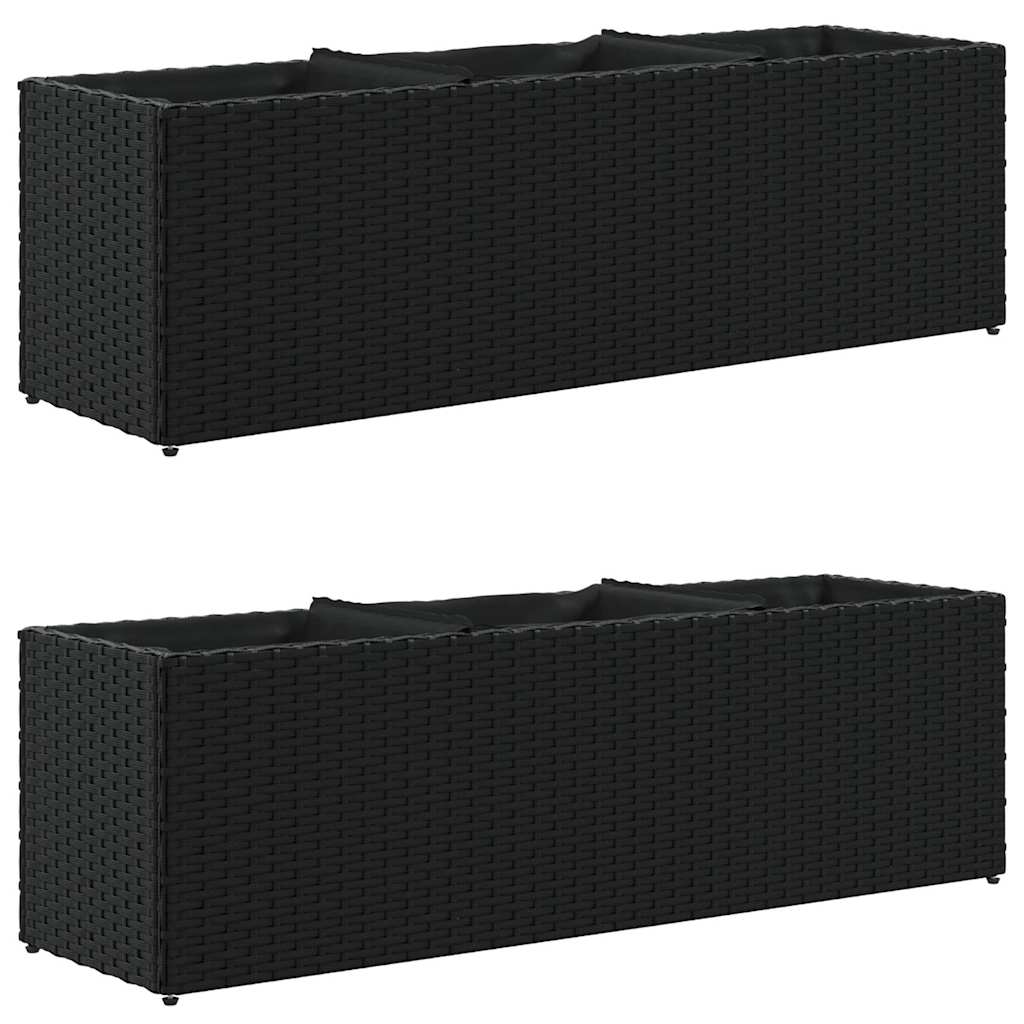 Vidaxx jardinières avec 3 pots 2 pcs 105x30x32 cm poly rotin noir