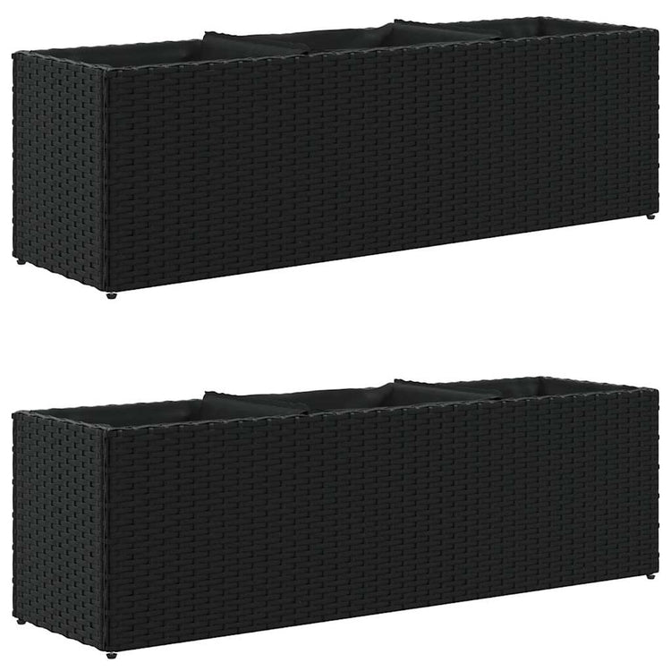 Vidaxx jardinières avec 3 pots 2 pcs 105x30x32 cm poly rotin noir