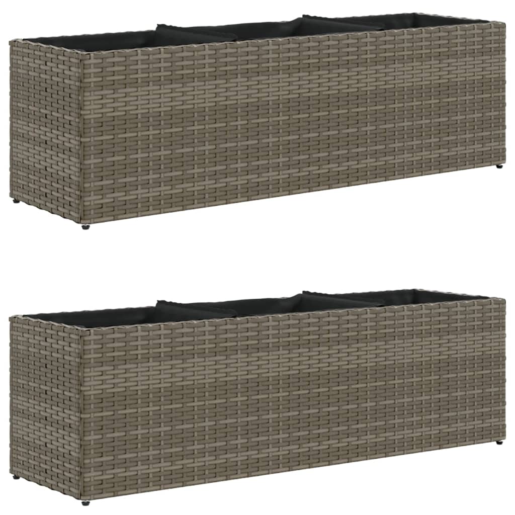 Vidaxx jardinières avec 3 pots 2 pcs 105x30x32 cm poly rotin gris