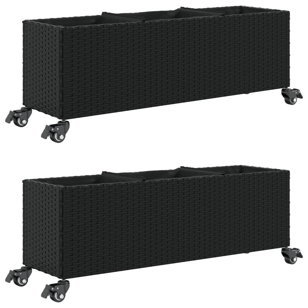 Vidaxx jardinières à roulettes 2 pcs 107x32x38 cm poly rotin noir