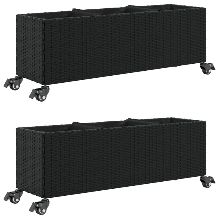 Vidaxx jardinières à roulettes 2 pcs 107x32x38 cm poly rotin noir