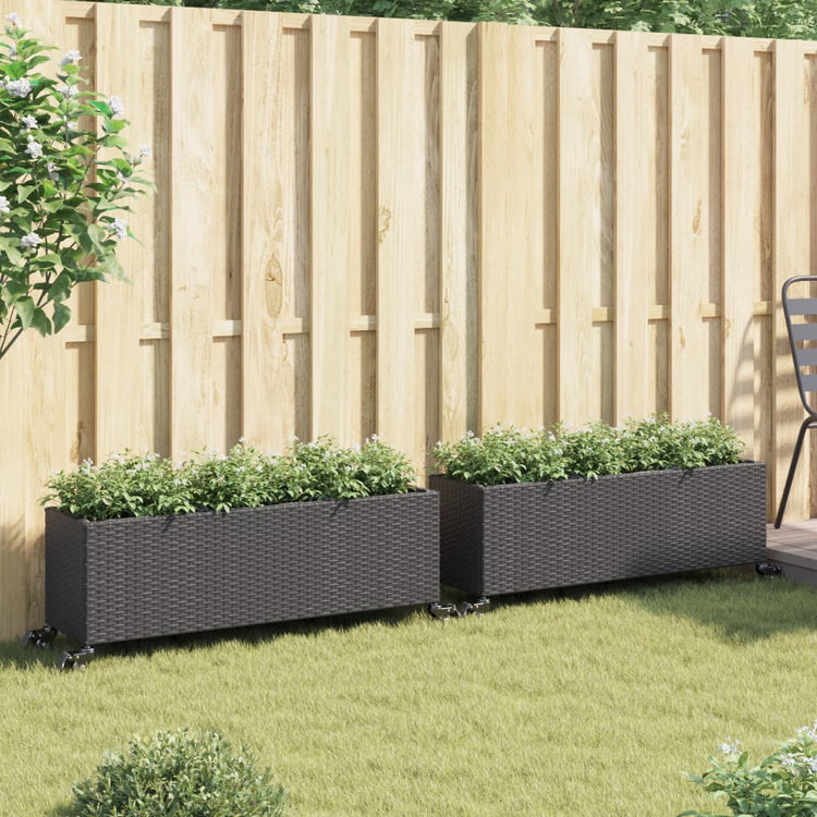 Vidaxx jardinières à roulettes 2 pcs 107x32x38 cm poly rotin noir