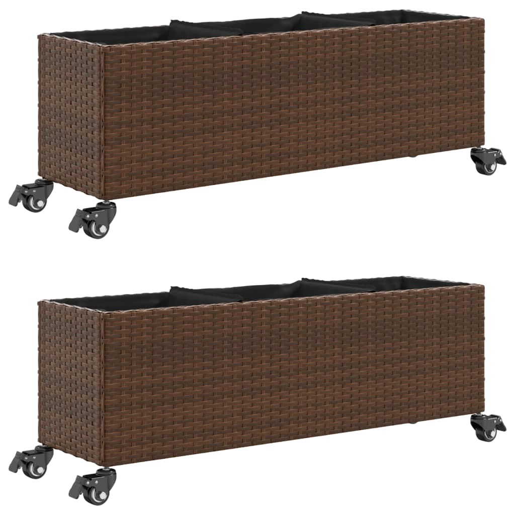 Vidaxx jardinières à roulettes 2 pcs 107x32x38 cm poly rotin marron