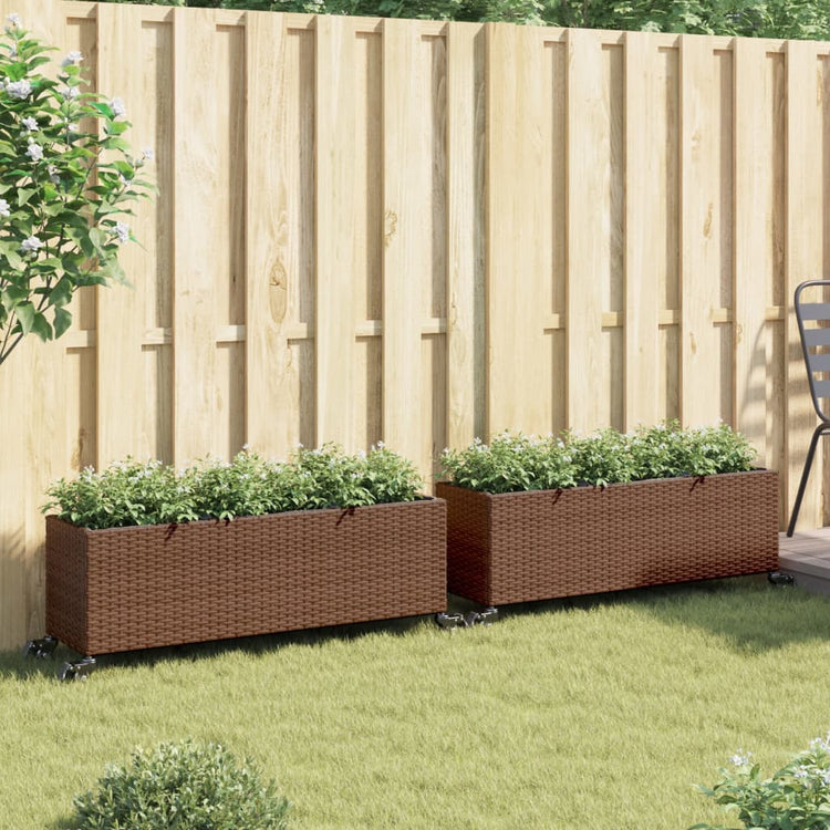 Vidaxx jardinières à roulettes 2 pcs 107x32x38 cm poly rotin marron