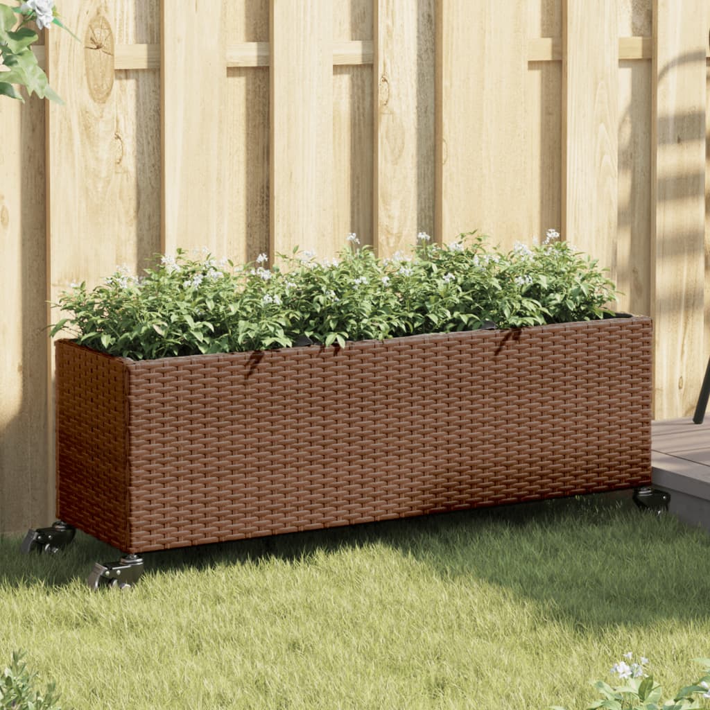 Vidaxx jardinières à roulettes 2 pcs 107x32x38 cm poly rotin marron